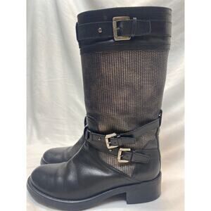 Aquatalia By Marvin K Women’s Black Leather Buckle Mid Calf Moto Boots Size 8